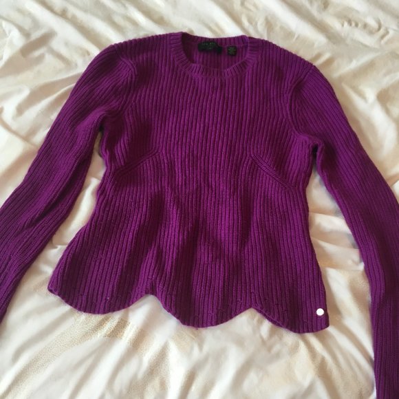Ted Baker Finda Scallop Edge Ribbed Sweater deep purple pink size 1 - Picture 3 of 13